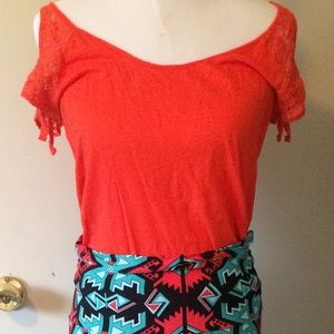 Simple cold shoulder top with embroidery